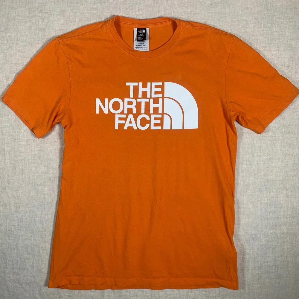 The North Face Graphic Tee Mens Small Orange Good Circular Design Logo T-Shirt
